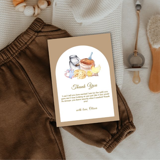 Cartão De Agradecimento Chá de fraldas do mouse em galinha com Fazenda cre (Boho Locally Grown Farm Chicken Mouse Baby Shower Thank You Card)