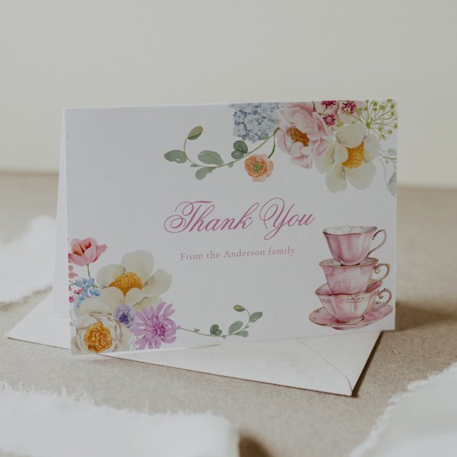 Cartão De Agradecimento Chá de fraldas Do Tea De Flor Selvagem Obrigado (Criador carregado)