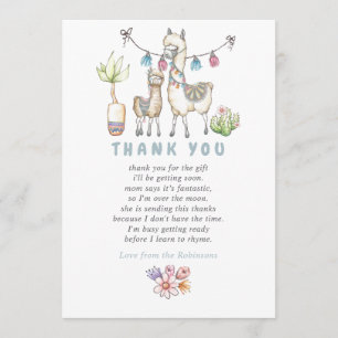 Cartão De Agradecimento Chá de fraldas do tema Watercolor Llama Obrigado