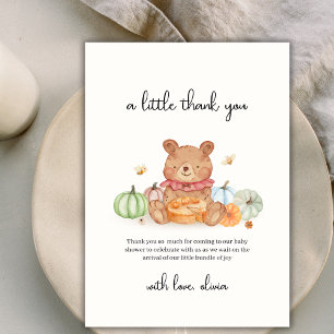 Cartão De Agradecimento Chá de fraldas do Urso de Folha de Abóbora Cutie