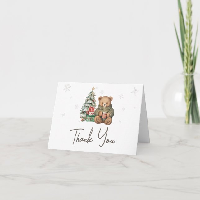 Cartão De Agradecimento Chá de fraldas do Urso de Inverno (Frente)