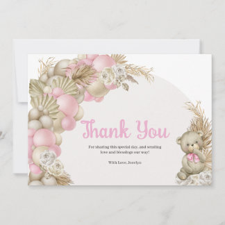 Cartão De Agradecimento Chá de fraldas do Urso de Teddy Boho Pampas