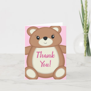 Cartão De Agradecimento Chá de fraldas do Urso Rosa