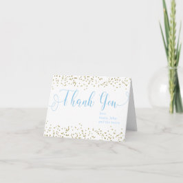 Cartão De Agradecimento Chá de fraldas Dourado Confetti Twita Blue Boy Obr