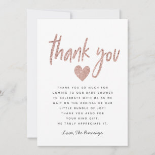 Cartão De Agradecimento Chá de fraldas Dourado do brilho do rosa elegante