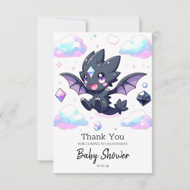 Cartão De Agradecimento Chá de fraldas Dragão Encantado Dreamy (Frente)