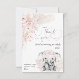 Cartão De Agradecimento Chá de fraldas Elefante Blash Flower Pink