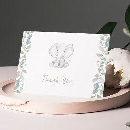 Cartão De Agradecimento Chá de fraldas Elefante Eucalyptus Cute Greenery