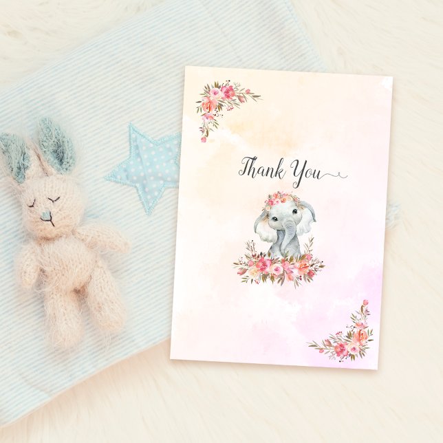 Cartão De Agradecimento Chá de fraldas Elefante Obrigado (Criador carregado)