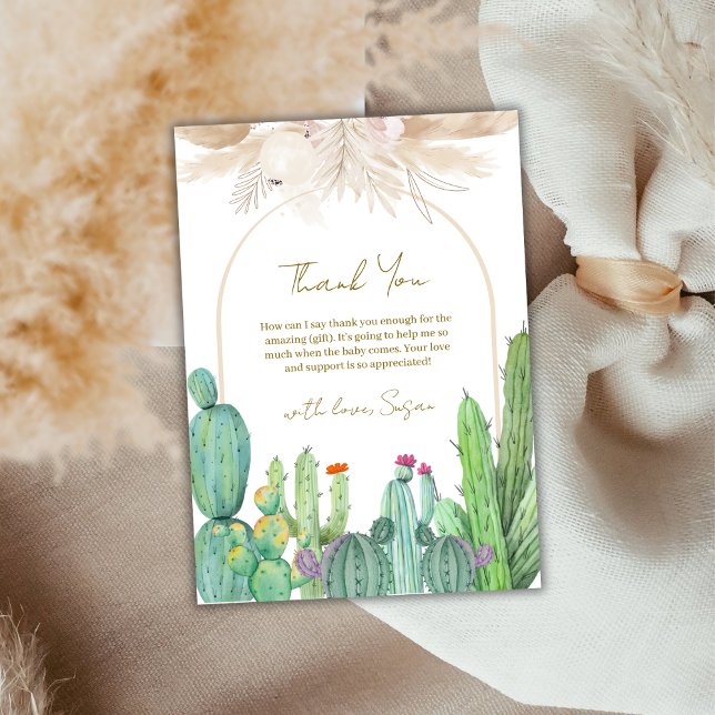 Cartão De Agradecimento Chá de fraldas Elegante Boho Western Cactus Arch (Elegant Boho Western Cactus Arch Baby Shower Thank You Card)