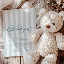 Cartão De Agradecimento Chá de fraldas Elegante de Script e Stripes