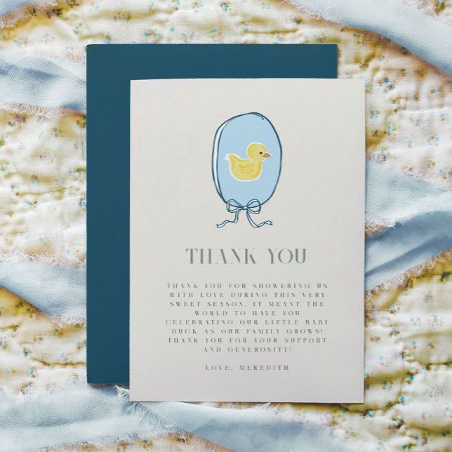 Cartão De Agradecimento Chá de fraldas Elegante Ducky (Elegant meets cute rubber ducky Baby Shower Thank You note cards with chic typography.)