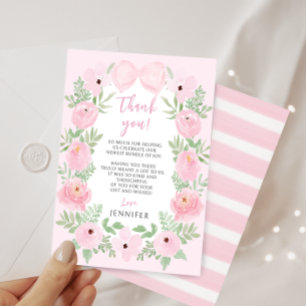 Cartão De Agradecimento Chá de fraldas elegante floral arco cor-de-rosa-cl