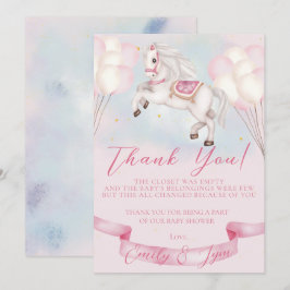 Cartão De Agradecimento Chá de fraldas Fairytale Pony Stars Balões Rosa