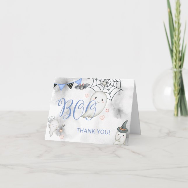 Cartão De Agradecimento Chá de fraldas Fantasma do Pequeno Boo Azul (Frente)