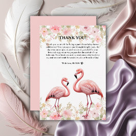Cartão De Agradecimento Chá de fraldas Flamingo, Elegante Floral, Rosa