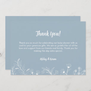 Cartão De Agradecimento Chá de fraldas Floral Azul Vintage