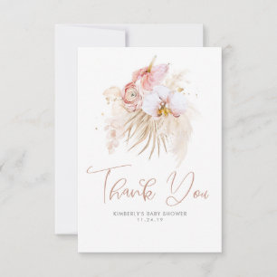 Cartão De Agradecimento Chá de fraldas Floral Boho Pampas Grass Obrigado