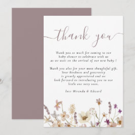 Cartão De Agradecimento Chá de fraldas Floral De Flor Selvagem Obrigado
