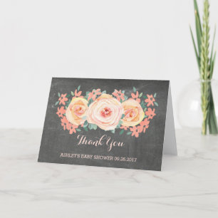 Cartão De Agradecimento Chá de fraldas Floral De Peach Obrigado