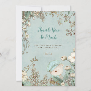 Cartão De Agradecimento Chá de fraldas Floral do Urso de Corte Vintage
