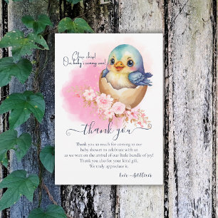 Cartão De Agradecimento Chá de fraldas Floral Elegante De Ave-Egg Cute Kaw