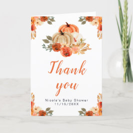 Cartão De Agradecimento Chá de fraldas Floral Laranja Pumpkins
