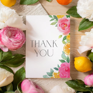 Cartão De Agradecimento Chá de fraldas Floral Rosa Citrus