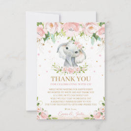 Cartão De Agradecimento Chá de fraldas Floral Rosa de Elefante Suave