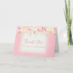 Cartão De Agradecimento Chá de fraldas Floral Rosa Obrigado Nota