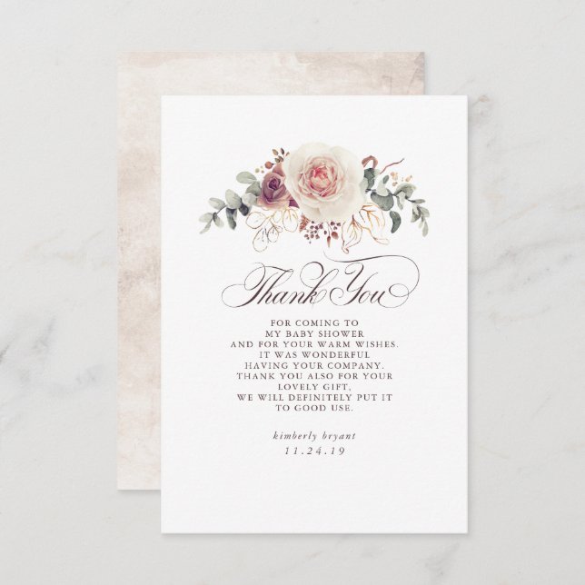 Cartão De Agradecimento Chá de fraldas Floral Terthy Shades Obrigado (Frente/Verso)