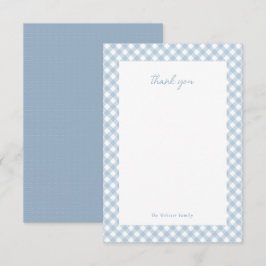 Cartão De Agradecimento Chá de fraldas fofo gingham azul personalizado