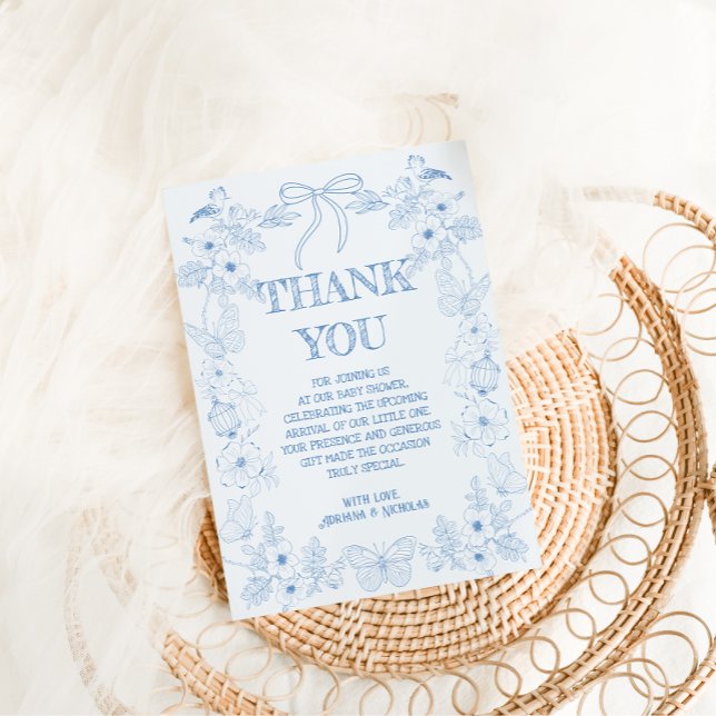 Cartão De Agradecimento Chá de fraldas francês Toile De Jouy Boy (Criador carregado)