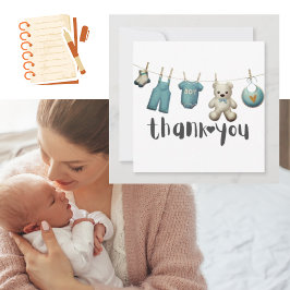 Cartão De Agradecimento Chá de fraldas Garoto Obrigado Urso De Teddy