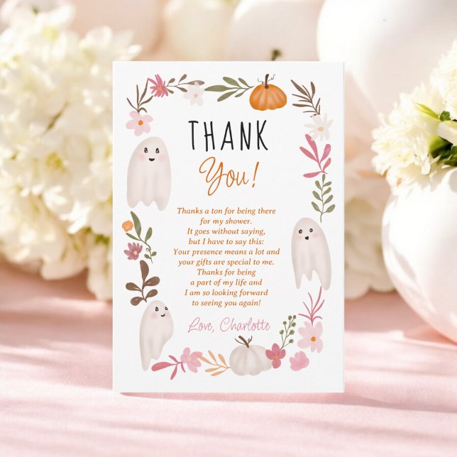 Cartão De Agradecimento Chá de fraldas Ghosts Cuide do Dia das Bruxas (Halloween little boo Ghosts Cute baby shower Thank You Card)