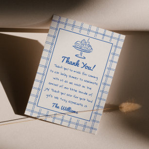 Cartão De Agradecimento Chá de fraldas Gingham Bobo Azul