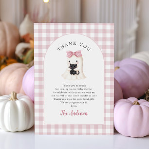 Cartão De Agradecimento Chá de fraldas Gingham Halloween Ghost Girl Rosa