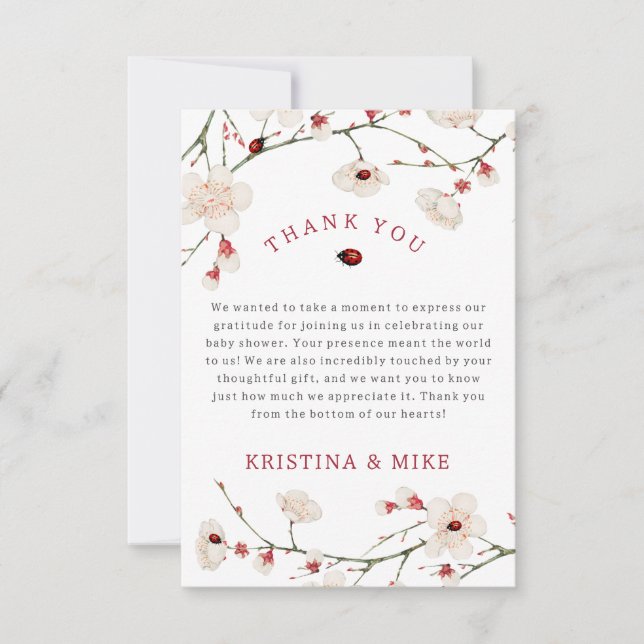 Cartão De Agradecimento Chá de fraldas Ladybug (Frente)