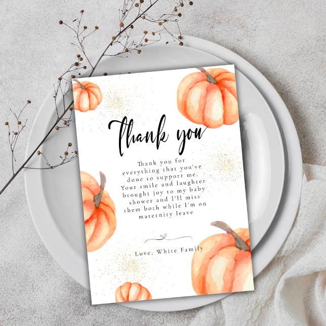 Cartão De Agradecimento Chá de fraldas Laranja Moderno De Abóbora Obrigado (Modern Orange Pumpkin Baby Shower Thank You Cards)