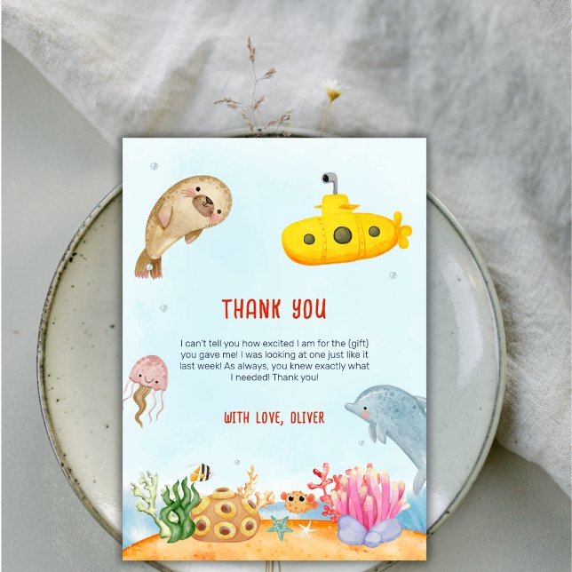 Cartão De Agradecimento Chá de fraldas Marítimo Náutico Oceano Animal (Ocean Animal Nautical Marine Baby Shower Thank You Card)