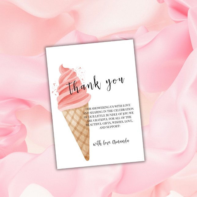Cartão De Agradecimento Chá de fraldas Mínimo de Colagem de Sorvete Rosa (Pink Minimalist Ice Cream Scoop Baby Shower Thank You Card)