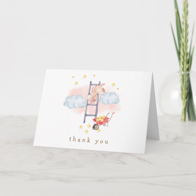 Cartão De Agradecimento Chá de fraldas Mínimo de Estrelas Boho Bunny (Frente)