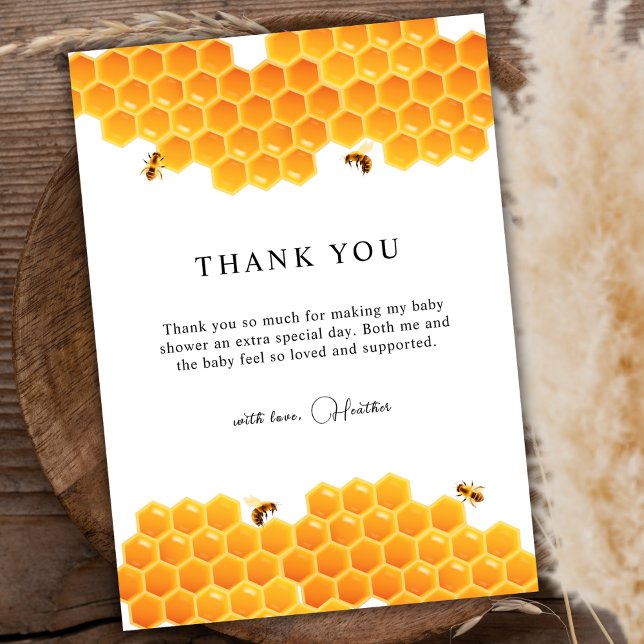 Cartão De Agradecimento Chá de fraldas Mínimo de Menino de Mel (Minimal Honey Bumblebee Boy Baby Shower Thank You Card)