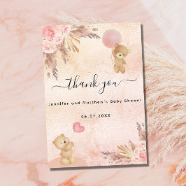 Cartão De Agradecimento Chá de fraldas miúda peluda pampas erva floral