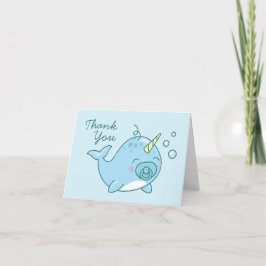 Cartão De Agradecimento Chá de fraldas Narwhal Bonito Kawaii Obrigado Blue