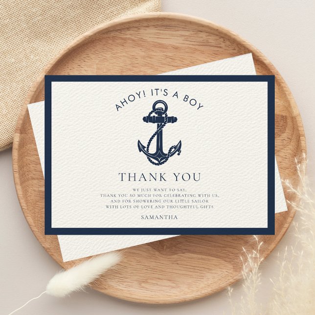 Cartão De Agradecimento Chá de fraldas náutico (Ahoy Anchor Baby Shower Thank You Card)