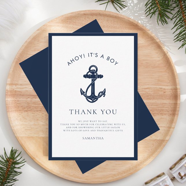Cartão De Agradecimento Chá de fraldas Náutico Anchor Boy (Nautical Anchor Baby Shower Thank You)