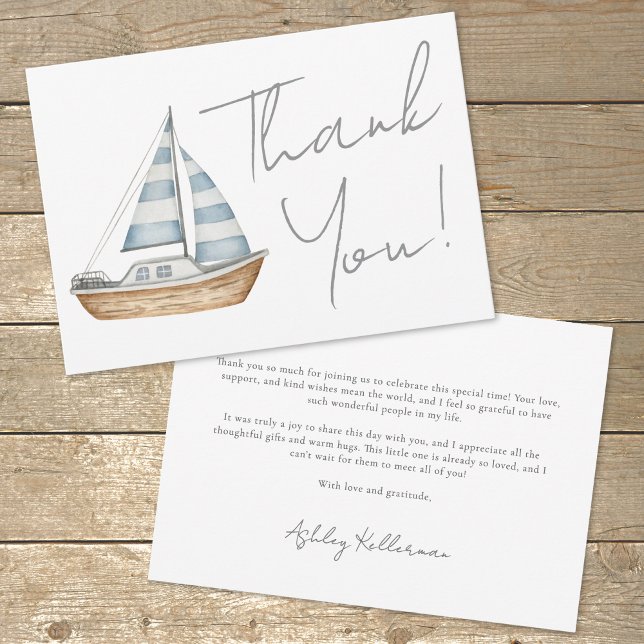 Cartão De Agradecimento Chá de fraldas náutico mínimo (Minimal Nautical Baby Shower Thank You Card)