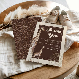 Cartão De Agradecimento Chá de fraldas Neutral da Selva Safari Giraffe