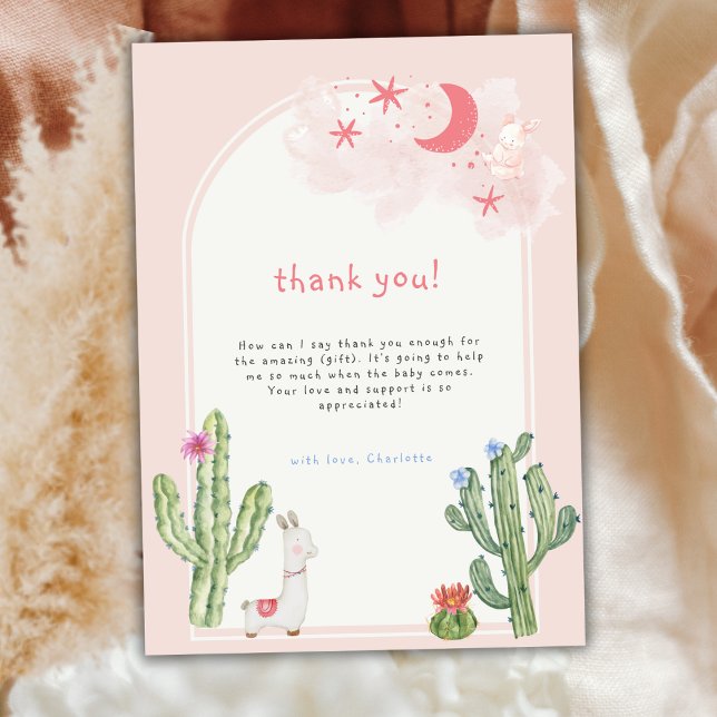 Cartão De Agradecimento Chá de fraldas Neutro de Arco Boho Rosa (Neutral Pink Boho Arch Cactus Baby Shower Thank You Card)